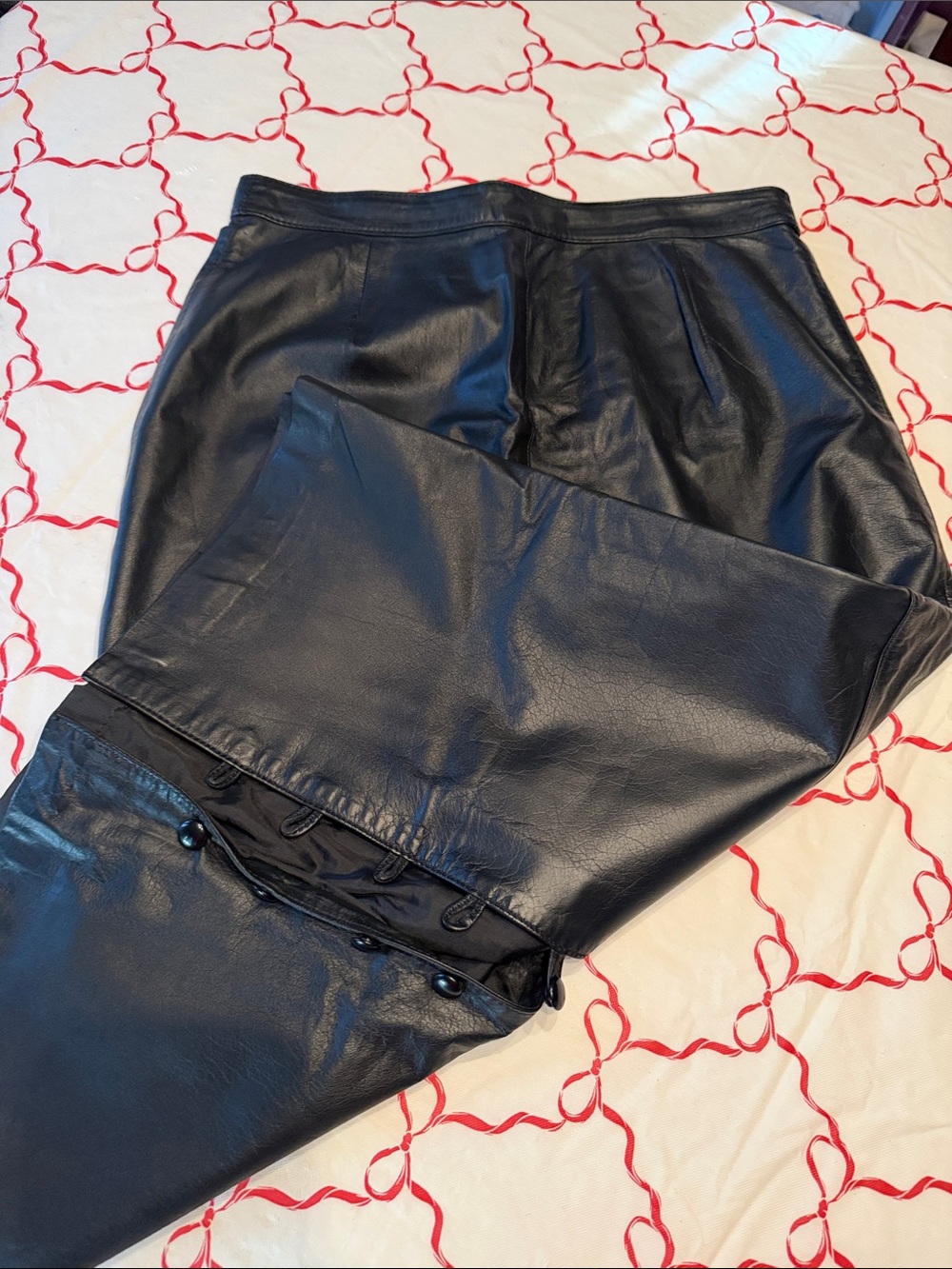 Beautiful Classic Black Leather Midi Skirt, back slit with buttons